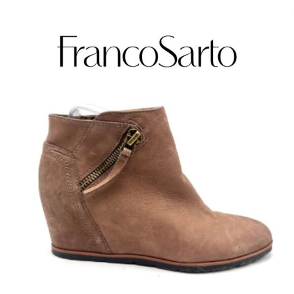 NEW - Franco Sarto Women's Calissa Brown Leather Wedge Hidden Heel Boots size 10